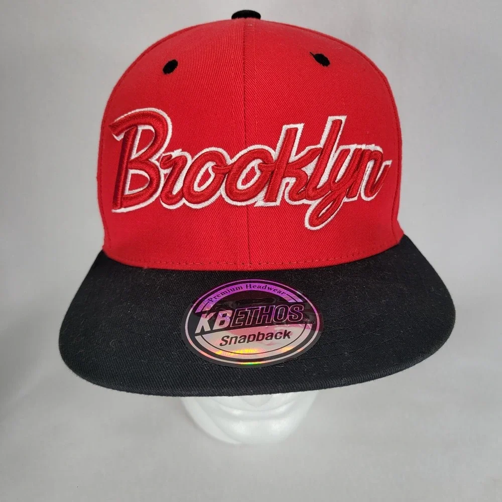 Brooklyn Hat Cap Mens Red Black Snapback BRED KB Ethos Flat Brim  Adjustable